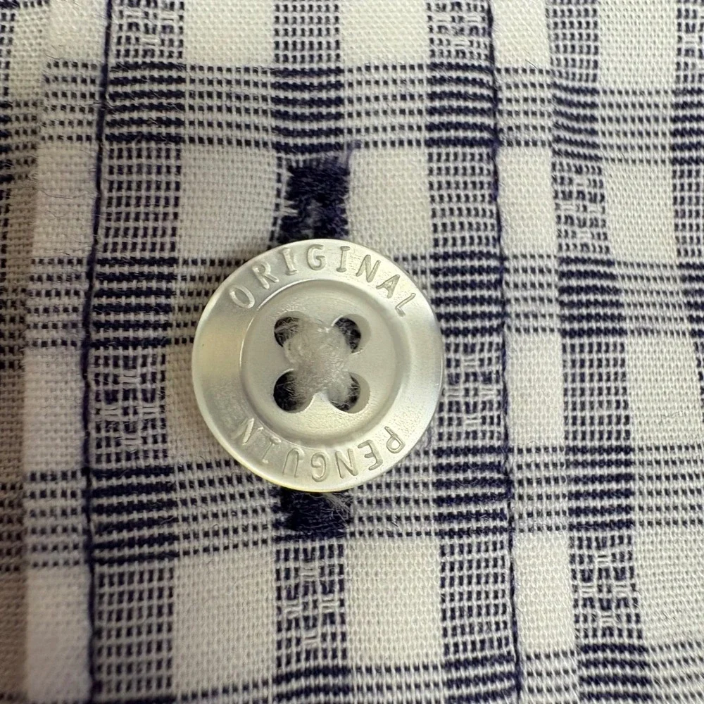 Orig Penguin Gingham Button Down Shirt Men's L/G Blue White Long‎ Sleeve Pocket